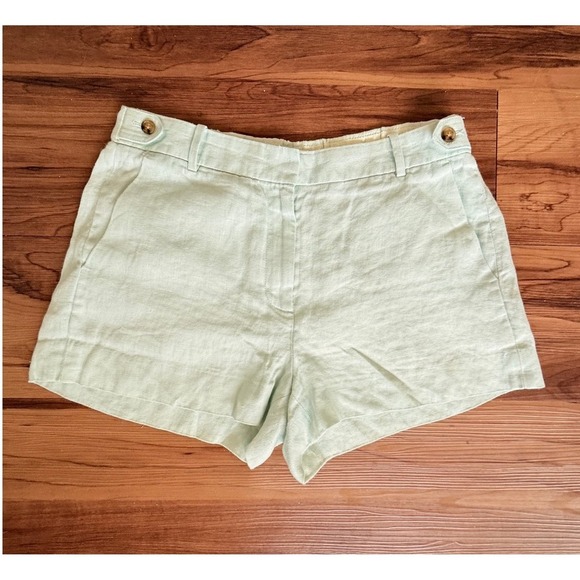 J.Crew Light Green Linen Blend Shorts Elastic Waist Casual Cute Summer Size4 - Picture 2 of 4